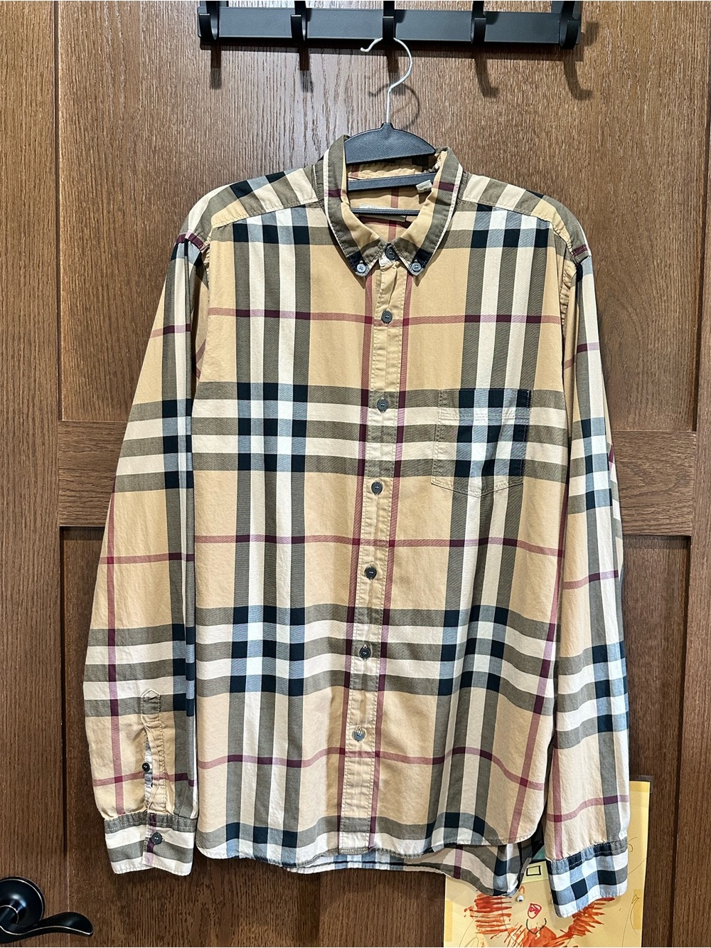 Burberry Nova Check Beige Plaid Long-Sleeve Button-Down Shirt